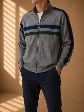 Groggy Retro Track Jacket Gray Full Zip Striped (Men’s L)